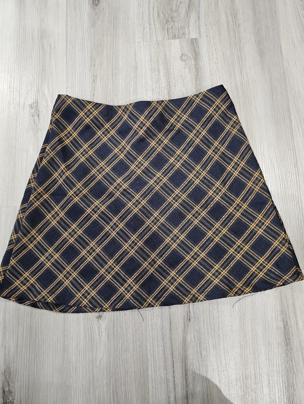 ROMWE Navy and Mustard Plaid Mini Skirt